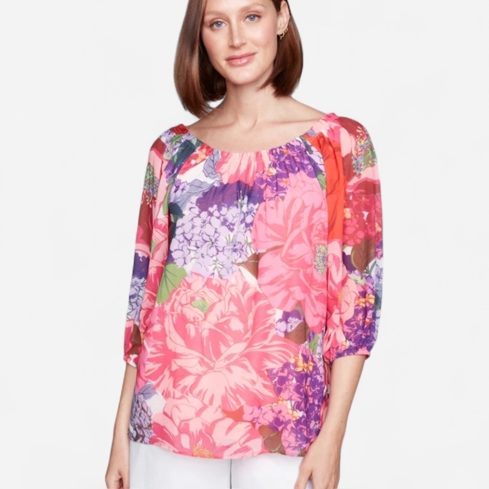 Carré Noir Women's Pink Floral Blouse Size Large NWT